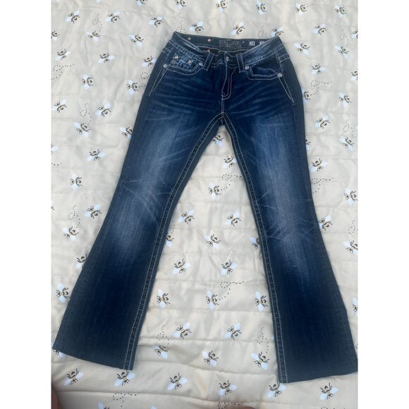 Miss Me Denim Dark Blue Signature Boot Coot Cut Rhinestone Denim Jp5002-32 sz 28 - Picture 5 of 9